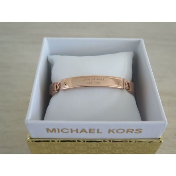 MICHAEL KORS MKJ3841791 Heritage Plaque Rose Gold Toned Bangle BRACELET $100 - Picture 2 of 8